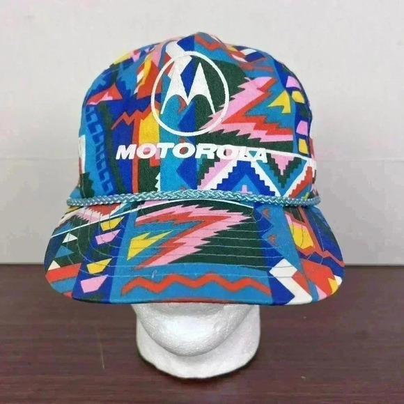 Vintage Nissin Rope Motorola Flip Phones Snap Back Multicolor Aztec Hat‎ - Picture 1 of 15